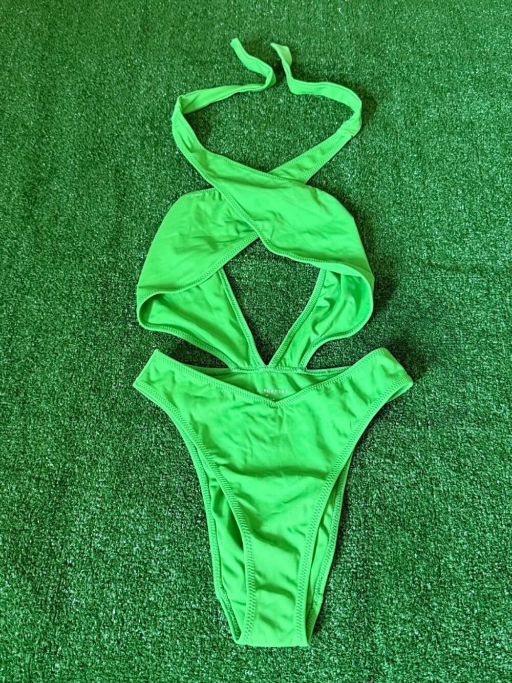 LA Hearts by PacSun Green One Piece Swimsuit XS High Neck Halter Cheeky Bottom